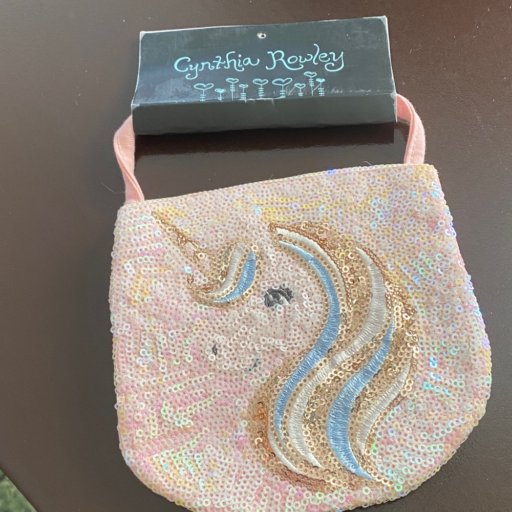 Cynthia Rowley Pink and Gold Sequin Unicorn Bag